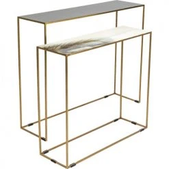 Kare Design Consoles Et Drapiers 2 Consoles En Acier Doré, Noir Et Blanc Imprimés Palmiers -Marquee Magasin 2 consoles en acier dore noir et blanc imprimes palmiers 3