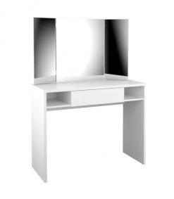 Calicosy Coiffeuses Coiffeuse 1 Tiroir 2 Niches Avec Miroir 3 Pans - Blanc -Marquee Magasin coiffeuse 1 tiroir 2 niches avec miroir 3 pans blanc 3