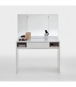 Calicosy Coiffeuses Coiffeuse 1 Tiroir 2 Niches Avec Miroir 3 Pans - Blanc -Marquee Magasin coiffeuse 1 tiroir 2 niches avec miroir 3 pans blanc 4