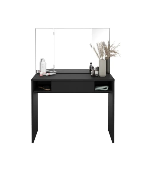 Calicosy Coiffeuses Coiffeuse 1 Tiroir 2 Niches Avec Miroir 3 Pans - Noire 4 Calicosy Coiffeuses Coiffeuse 1 Tiroir 2 Niches Avec Miroir 3 Pans - Noire – Image 2