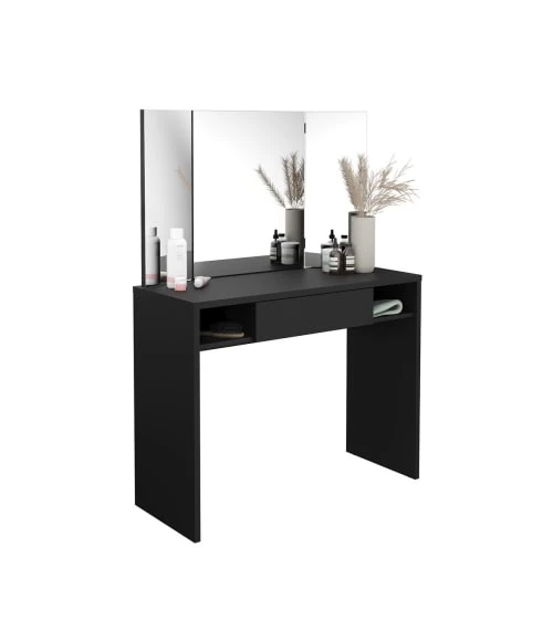 Calicosy Coiffeuses Coiffeuse 1 Tiroir 2 Niches Avec Miroir 3 Pans - Noire 5 Calicosy Coiffeuses Coiffeuse 1 Tiroir 2 Niches Avec Miroir 3 Pans - Noire – Image 3