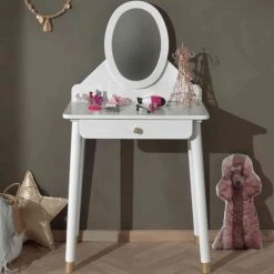 Terre De Nuit Coiffeuses Coiffeuse 1 Tiroir Avec Miroir En Bois Blanc -Marquee Magasin coiffeuse 1 tiroir avec miroir en bois blanc 2