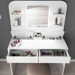 Terre De Nuit Coiffeuses Coiffeuse Avec Miroir En Bois Blanc -Marquee Magasin coiffeuse avec miroir en bois blanc 3