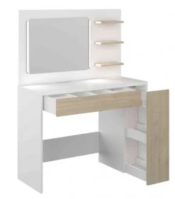 Terre De Nuit Coiffeuses Coiffeuse Avec Miroir En Bois Blanc Et Imitation Chêne