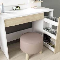 Terre De Nuit Coiffeuses Coiffeuse Avec Miroir En Bois Blanc Et Imitation Chêne -Marquee Magasin coiffeuse avec miroir en bois blanc et imitation chene 3