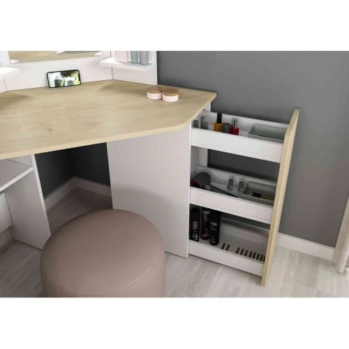 Terre De Nuit Coiffeuses Coiffeuse Avec Miroirs En Bois Imitation Chêne Et Blanc 4 Terre De Nuit Coiffeuses Coiffeuse Avec Miroirs En Bois Imitation Chêne Et Blanc – Image 2