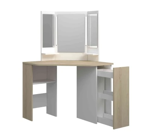 Terre De Nuit Coiffeuses Coiffeuse Avec Miroirs En Bois Imitation Chêne Et Blanc 3 Terre De Nuit Coiffeuses Coiffeuse Avec Miroirs En Bois Imitation Chêne Et Blanc