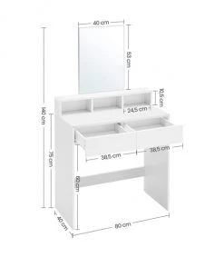 Calicosy Coiffeuses Coiffeuse Blanche Avec 1 Miroir Et 2 Tiroirs - L80 X H140 Cm -Marquee Magasin coiffeuse blanche avec 1 miroir et 2 tiroirs l80 x h140 cm 3