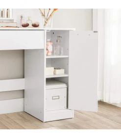 Calicosy Coiffeuses Coiffeuse Blanche Avec 1 Tiroir, 2 étagères Et Armoire De Rangement -Marquee Magasin coiffeuse blanche avec 1 tiroir 2 etageres et armoire de rangement 3