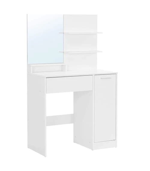Calicosy Coiffeuses Coiffeuse Blanche Avec 1 Tiroir, 2 étagères Et Armoire De Rangement -Marquee Magasin coiffeuse blanche avec 1 tiroir 2 etageres et armoire de rangement
