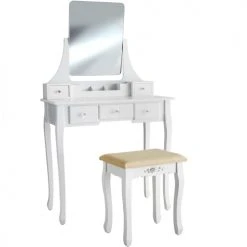 Tectake Coiffeuses Coiffeuse CLAIRE Avec Miroir 5 Tiroirs Effet Blanc