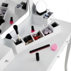 Tectake Coiffeuses Coiffeuse CLAIRE Avec Miroir 5 Tiroirs Effet Blanc -Marquee Magasin coiffeuse claire avec miroir 5 tiroirs effet blanc 4