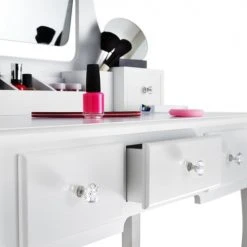 Tectake Coiffeuses Coiffeuse CLAIRE Avec Miroir 5 Tiroirs Effet Blanc -Marquee Magasin coiffeuse claire avec miroir 5 tiroirs effet blanc 5