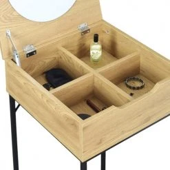 The Home Deco Factory Coiffeuses Coiffeuse Compacte Effet Bois Naturel Et Métal -Marquee Magasin coiffeuse compacte effet bois naturel et metal 2