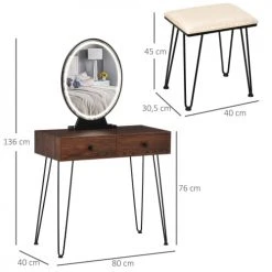 Homcom Coiffeuses Coiffeuse Design 2 Tiroirs Organisateur Miroir LED Tabouret Inclus -Marquee Magasin coiffeuse design 2 tiroirs organisateur miroir led tabouret inclus 2