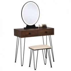 Homcom Coiffeuses Coiffeuse Design 2 Tiroirs Organisateur Miroir LED Tabouret Inclus
