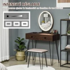 Homcom Coiffeuses Coiffeuse Design 2 Tiroirs Organisateur Miroir LED Tabouret Inclus -Marquee Magasin coiffeuse design 2 tiroirs organisateur miroir led tabouret inclus 3