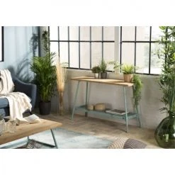 MACABANE Consoles Et Drapiers Console 1 étagère En Sapin Pieds Métal Bleu Clair -Marquee Magasin console 1 etagere en sapin pieds metal bleu clair 1