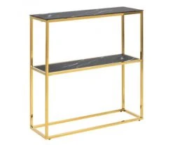 Meubles & Design Consoles Et Drapiers Console 2 Plateaux En Verre Dépoli Effet Marbre Et Métal Doré Or -Marquee Magasin console 2 plateaux en verre depoli effet marbre et metal dore or 2