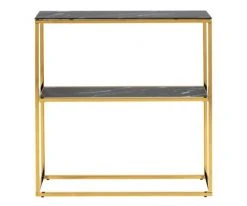 Meubles & Design Consoles Et Drapiers Console 2 Plateaux En Verre Dépoli Effet Marbre Et Métal Doré Or