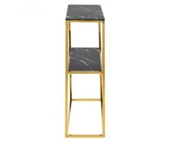 Meubles & Design Consoles Et Drapiers Console 2 Plateaux En Verre Dépoli Effet Marbre Et Métal Doré Or -Marquee Magasin console 2 plateaux en verre depoli effet marbre et metal dore or 3