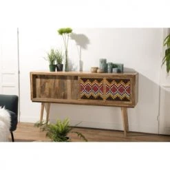 MACABANE Consoles Et Drapiers Console 2 Portes Coulissantes 1 étagère En Manguier -Marquee Magasin console 2 portes coulissantes 1 etagere en manguier 7