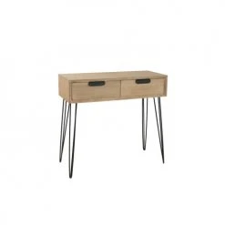 MACABANE Consoles Et Drapiers Console 2 Tiroirs En Bois Naturel Pieds épingles Métal Noir