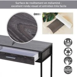 Homcom Consoles Et Drapiers Console 2 Tiroirs étagère Gris -Marquee Magasin console 2 tiroirs etagere gris 4