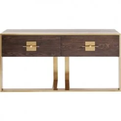 Kare Design Consoles Et Drapiers Console 2 Tiroirs Rétro Marron Et Acier Doré