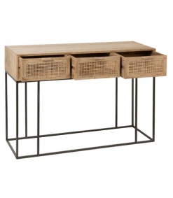 Calicosy Consoles Et Drapiers Console 3 Tiroirs Rotin Tisse Bois De Manguier Naturel -Marquee Magasin console 3 tiroirs rotin tisse bois de manguier naturel 4