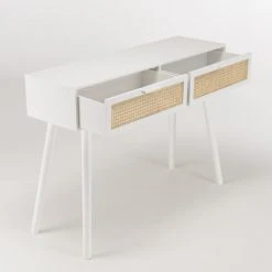 MACABANE Consoles Et Drapiers Console Blanche 2 Tiroirs Cannage Naturel -Marquee Magasin console blanche 2 tiroirs cannage naturel 3