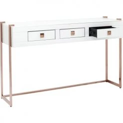 Kare Design Consoles Et Drapiers Console Blanche 3 Tiroirs En Verre Et Acier Or Rose -Marquee Magasin console blanche 3 tiroirs en verre et acier or rose 2