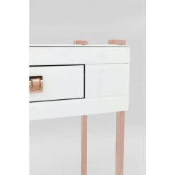Kare Design Consoles Et Drapiers Console Blanche 3 Tiroirs En Verre Et Acier Or Rose -Marquee Magasin console blanche 3 tiroirs en verre et acier or rose 3
