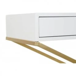 Wadiga Consoles Et Drapiers Console Classique En Bois Blanc Et Métal Doré 2 Tiroirs -Marquee Magasin console classique en bois blanc et metal dore 2 tiroirs 3