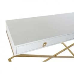 Wadiga Consoles Et Drapiers Console Classique En Bois Blanc Et Métal Doré 2 Tiroirs -Marquee Magasin console classique en bois blanc et metal dore 2 tiroirs 5