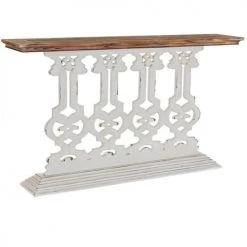 Wadiga Consoles Et Drapiers Console Classique En Bois Blanc Et Plateau Bois - 142x30x83cm -Marquee Magasin console classique en bois blanc et plateau bois 142x30x83cm 1