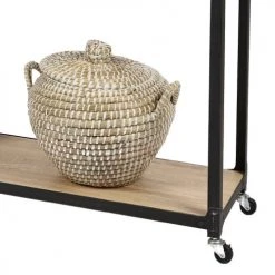 Fornord Consoles Et Drapiers Console D'entrée En Métal Noir Et 2 Plateaux En Bois Sur Roulettes -Marquee Magasin console d entree en metal noir et 2 plateaux en bois sur roulettes 2