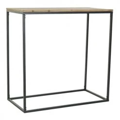 Wadiga Consoles Et Drapiers Console D'entrée En Métal Noir Et Plateau En Bois De Sapin 80x40x80cm