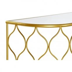 Wadiga Consoles Et Drapiers Console Demi-lune En Métal Doré Et Plateau Miroir 110x32x78cm -Marquee Magasin console demi lune en metal dore et plateau miroir 110x32x78cm 2