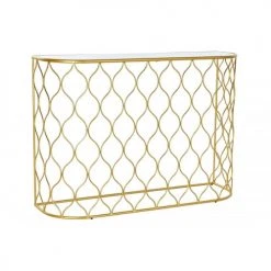 Wadiga Consoles Et Drapiers Console Demi-lune En Métal Doré Et Plateau Miroir 110x32x78cm