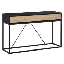 Homcom Consoles Et Drapiers Console Design 2 Tiroirs Métal Aspect Bois Chêne Clair Et Noir