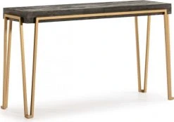 Thai Natura Consoles Et Drapiers Console En Bois Cérusé Gris Pieds Métal Doré L140cm