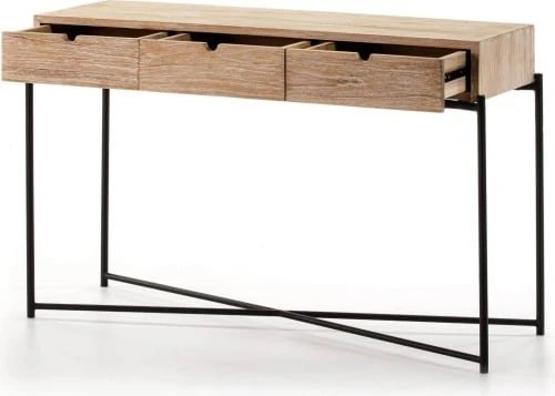 Thai Natura Consoles Et Drapiers Console En Bois Clair Cérusé Pieds Métal Noir L76cm 5 Thai Natura Consoles Et Drapiers Console En Bois Clair Cérusé Pieds Métal Noir L76cm – Image 3