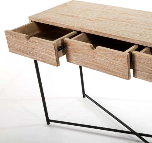 Thai Natura Consoles Et Drapiers Console En Bois Clair Cérusé Pieds Métal Noir L76cm 6 Thai Natura Consoles Et Drapiers Console En Bois Clair Cérusé Pieds Métal Noir L76cm – Image 4