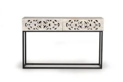 GINER Y COLOMER Consoles Et Drapiers Console En Bois De Manguier Sculptée Et Pieds En Métal