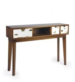 MOYCOR Consoles Et Drapiers Console En Bois Marron Et Tiroirs Blancs L 110 Cm
