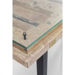 Kare Design Consoles Et Drapiers Console En Bois Recyclé Sculpté, Acier Et Verre -Marquee Magasin console en bois recycle sculpte acier et verre 1
