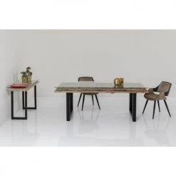 Kare Design Consoles Et Drapiers Console En Bois Recyclé Sculpté, Acier Et Verre -Marquee Magasin console en bois recycle sculpte acier et verre 2