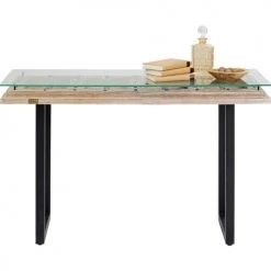 Kare Design Consoles Et Drapiers Console En Bois Recyclé Sculpté, Acier Et Verre -Marquee Magasin console en bois recycle sculpte acier et verre 4