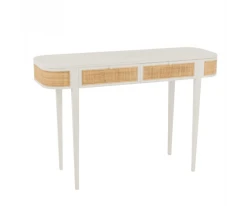 Meubles & Design Consoles Et Drapiers Console En Cannage Et Bois Blanc Avec Tiroirs